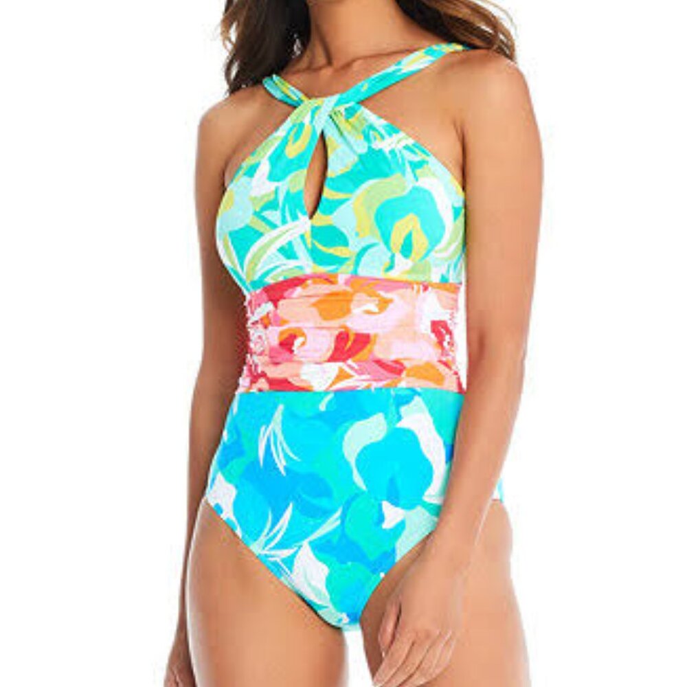 NWT Bleu Rod Beattie Multicolor One Piece‎ Swimsuit Size 4 Tropical Resort